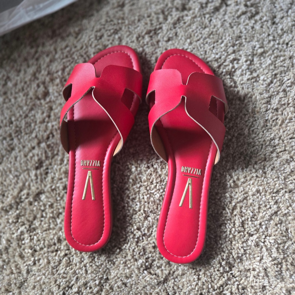 Vizzano Pelica Slide Sandals Womens 9 Red new in box H-Strap Flat Shoes